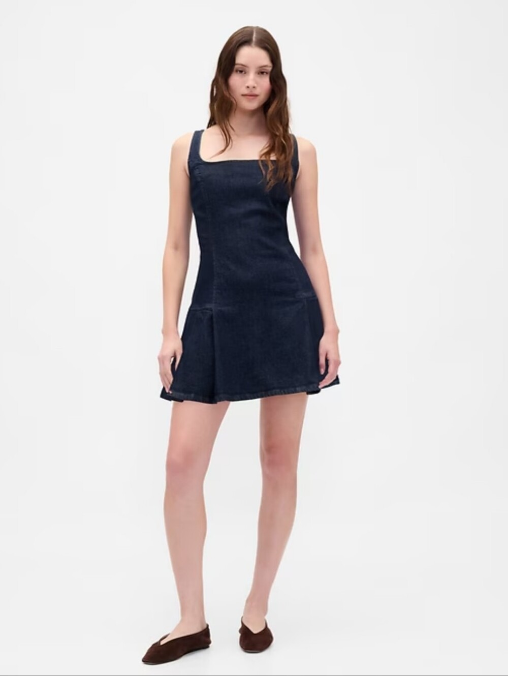 GAP Denim Side Pleat Mini Dress In A Dark Wash Western Festival Summer Vacay L
